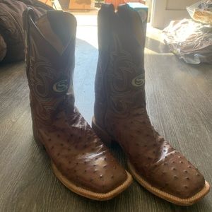 Justin Boots George Strait Square Toe Full Quill Ostrich cowboy boots
